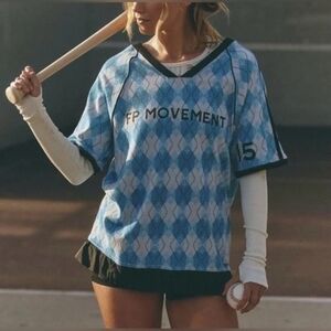 Free People Movement Baseline Printed Tee NWOT in Blue Combo